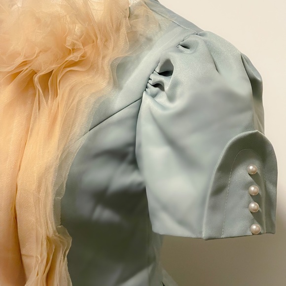 Lolita Cosplay Light Blue Short Dress w/Tulle Collar Sz Small - Picture 5 of 8